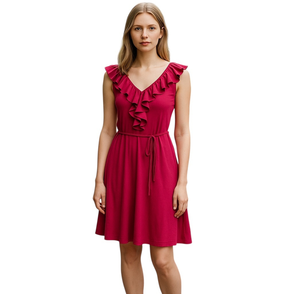 Lauren Ralph Lauren Pink Ruffle V Neck Dress Large